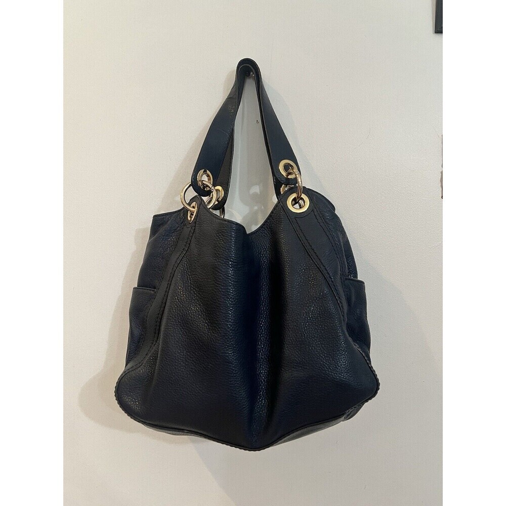 Michael Kors Large Travel Shoulder Tote Leather Bag, Navy Blue - Picture 3 of 6